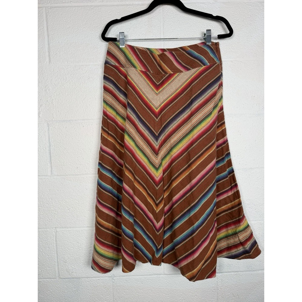 Lauren Ralph Lauren Skirt 12 Linen Y2K Serape Stripe Chevron Boho Western Midi
